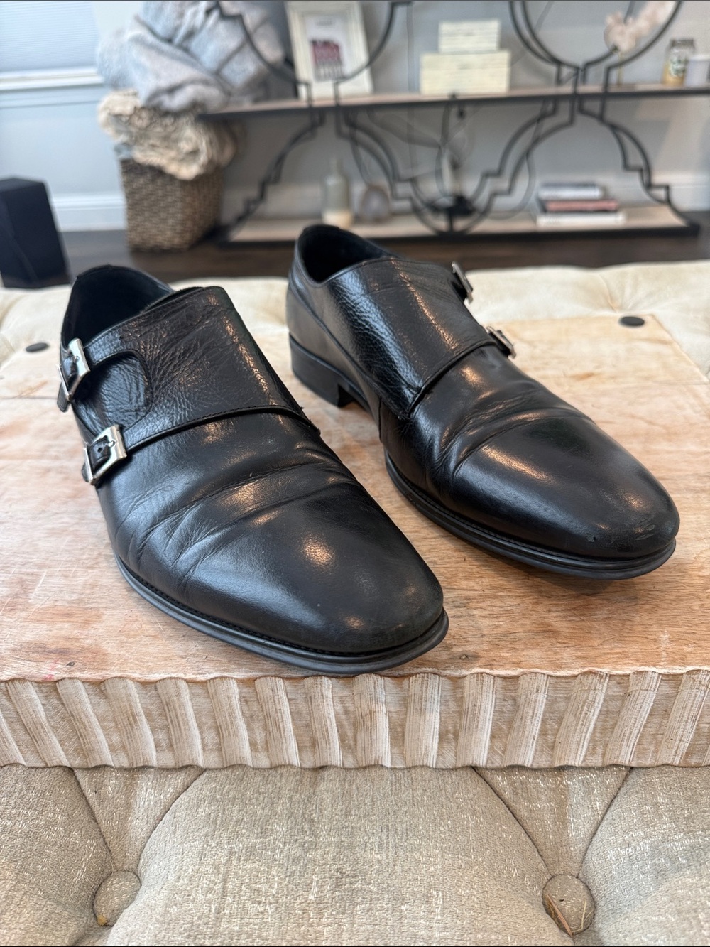 Carrucci Men's Black Double Monk Strap Leather Dress Shoes 10.5